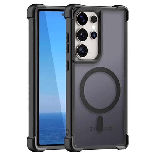 KUXNGUYI Magnetisch Hülle für Samsung Galaxy S25 Ultra 5G, Kompatibel mit MagSafe, Transluzente Matt Rückseite Stoßfeste Handyhülle S25Ultra Schutzhülle (Schwarz, Galaxy S25 Ultra) von KUXNGUYI