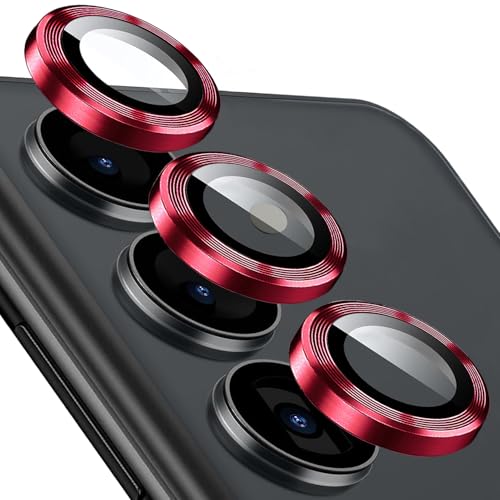 Kameraschutz für Samsung Galaxy S25 Plus/Galaxy S25+ [1 Set ] 9H Gehärtetes Glas Individuelle Metallring Abdeckung Schutzglas S 25+ S25Plus 5G, Einfache Installation Tablett, HD Klar, Rot von KUXNGUYI