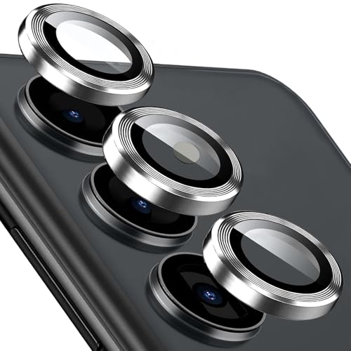 Kameraschutz für Samsung Galaxy S25 Plus/Galaxy S25+ [1 Set ] 9H Gehärtetes Glas Individuelle Metallring Abdeckung Schutzglas S 25+ S25Plus 5G, Einfache Installation Tablett, HD Klar, Silber von KUXNGUYI