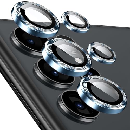 Kameraschutz für Samsung Galaxy S25 Ultra, [1 Set ] 9H Gehärtetes Glas Individuelle Metallring Abdeckung Schutzglas, Einfache Installation Tablett, HD Klar (Blau, Galaxy S25 Ultra) von KUXNGUYI
