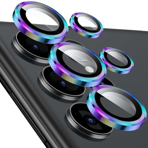 Kameraschutz für Samsung Galaxy S25 Ultra, [1 Set ] 9H Gehärtetes Glas Individuelle Metallring Abdeckung Schutzglas, Einfache Installation Tablett, HD Klar (Bunt, Galaxy S25 Ultra) von KUXNGUYI