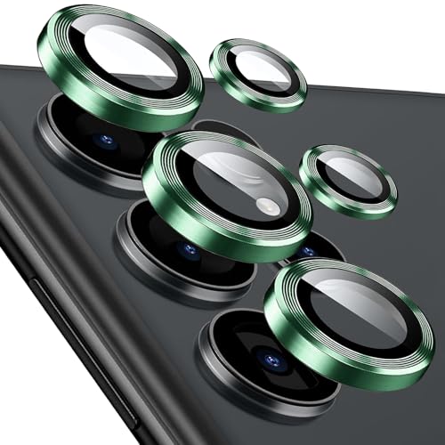 Kameraschutz für Samsung Galaxy S25 Ultra, [1 Set ] 9H Gehärtetes Glas Individuelle Metallring Abdeckung Schutzglas, Einfache Installation Tablett, HD Klar (Grün, Galaxy S25 Ultra) von KUXNGUYI