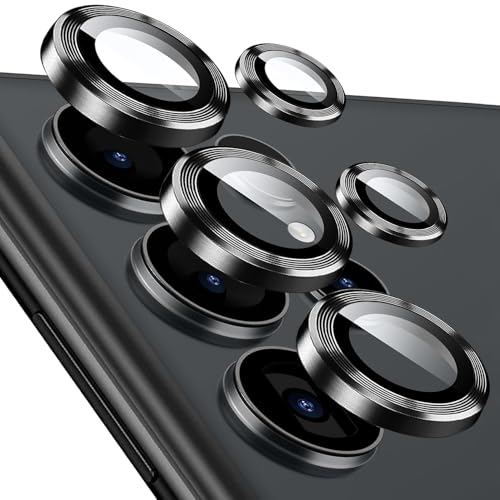 Kameraschutz für Samsung Galaxy S25 Ultra, [1 Set ] 9H Gehärtetes Glas Individuelle Metallring Abdeckung Schutzglas, Einfache Installation Tablett, HD Klar (Schwarz, Galaxy S25 Ultra) von KUXNGUYI