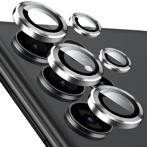 Kameraschutz für Samsung Galaxy S25 Ultra, [1 Set ] 9H Gehärtetes Glas Individuelle Metallring Abdeckung Schutzglas, Einfache Installation Tablett, HD Klar (Silber, Galaxy S25 Ultra) von KUXNGUYI