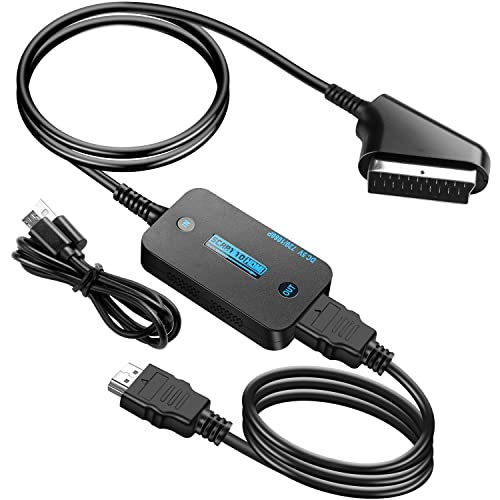 KUYIA Scart-zu-HDMI-Konverter mit HDMI- und Scart-Kabel, Scart-Adapter, HDMI-Switch, Video, Audio, gehobenes Scart-in-HDMI-Out-Adapterkabel für HDTV-Monitor, Projektor, STB, VHS, Xbox, PS3 von KUYIA