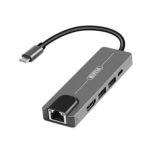 KUYiA USB C Hub Multiport Adapter, 5 in 1 Typ C auf HDMI Konverter 4K @ 30Hz mit Gigabit Ethernet Port, USB C Power Delivery, USB 3.0 Ports kompatibel mit MacBook und Gen2 Typ C Geräten von KUYIA
