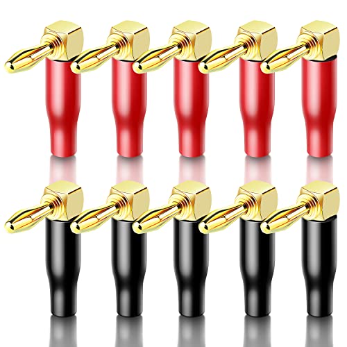 KUYIOHIFI 5 Paar/10 Stück 24 K vergoldete 90 Grad Bananenstecker, Doppelschrauben-Verriegelung, rechtwinklige Bananenstecker KUYIOHIFI 5 Paar/10 Stück 24 K vergoldete 90 Grad Bananenstecker, Doppelschrauben-Verriegelung, rechtwinklige Bananenstecker von KUYIOHIFI