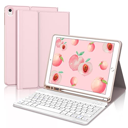 KVAGO Italienische Tastaturhülle für iPad 10,2 Zoll 9a/8a/7. Generation, Tastatur für iPad 10,2 Zoll 2021/2020/2019/iPad Air 3/iPad Pro 10,5 Zoll, abnehmbare Bluetooth-Tastatur, magnetisch, hellrosa von KVAGO