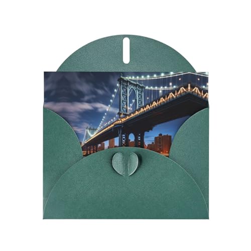 Dunkelgrüne KVCBUYK New-Yorker Manhattan-Brücke Nachtdrucke Grußkarte aus hochwertigem Perlglanz-Papier für verschiedene Anlässe von KVCBUYK