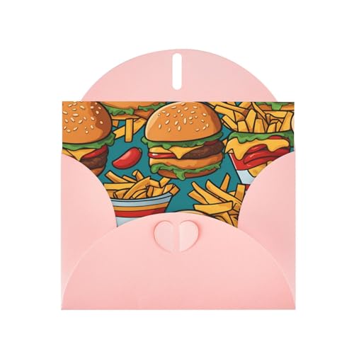 Pink KVCBUYK Süße Burger Pommes Prints Grußkarte aus hochwertigem Perlglanz-Papier für verschiedene Anlässe von KVCBUYK