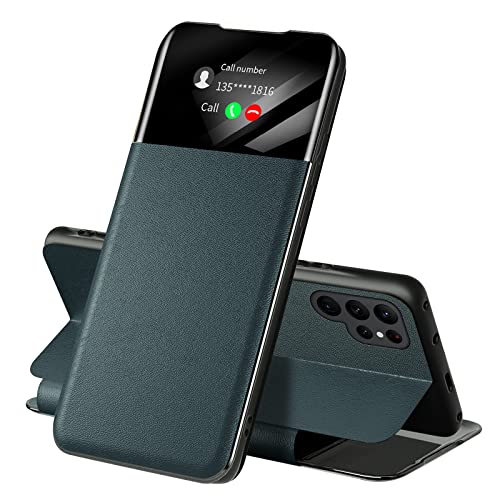 Handyhülle Für Samsung Galaxy S23 Ultra/S23 Plus/S23, Magnetisch Wallet Case Mit Sichtfenster Fenster Und Smart Wake-Up Stoßfeste Handyhülle,Grün,S23 von KVIBEO