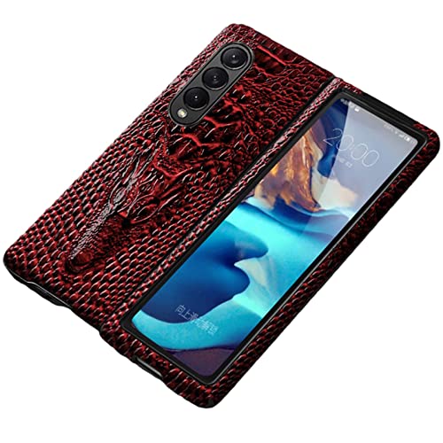 KVIBEO Leder Hülle Für Samsung Galaxy Z Fold 3 5G, Krokodil Hülle Ultra Dünn Durable Kameraschutz Schutzhülle,Rot von KVIBEO
