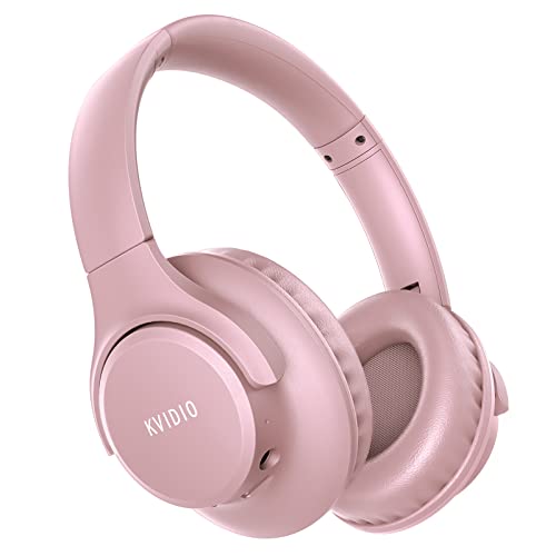 KVIDIO Bluetooth Kopfhörer Over-Ear,Faltbare kopfhörer kabellos mit 65 Std Spielzeit,Intensiver Bass,Wireless 5.2 Bluetooth Kopfhörer Kinder,Schnellem Aufladen, Langer Akkulaufzeit für PC (Rosa) von KVIDIO