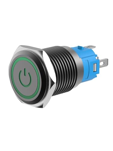 1 Stück 19 mm selbstrückstellender 110-220 V-Druckknopfschalter aus vollständig oxidiertem Metall, schwarz mit leichtem, wasserdichtem Tippschalter(Yellow prominent 1) von KVKITKLW