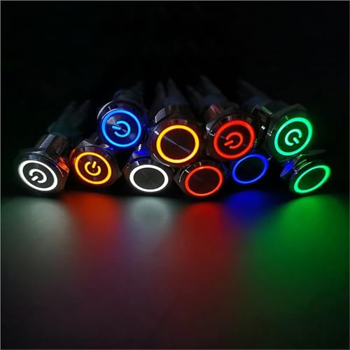 1 stücke 16mm Metall Druckknopfschalter Ringlampe Power Symbol Wasserdichte LED-Licht Selbstrücksetzen/Sperren EIN-AUS Momentary Rastknopf(Ring Lamp Green,LATCHING_220V) von KVKITKLW