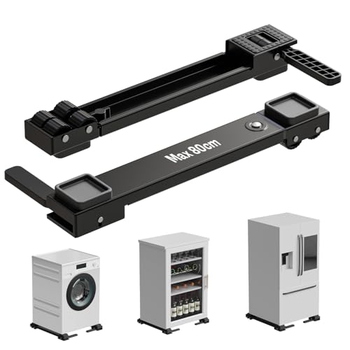 KVRG Waschmaschine Rollen Schiene,Anhebbarer Waschmaschinen Untergestell mit Rollen,50-80cm Ausziehbare, Einfacher Transport von Waschmaschinen und Trocknern, Kühlschränken, Möbeln - Schwarz von KVRG