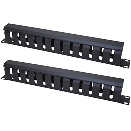 KVSERT 2 x 1U horizontale Halterung, 48,9 cm Serverregal, 12 Schlitze Metall-Fingerkanal Draht-Organizer mit Abdeckung von KVSERT
