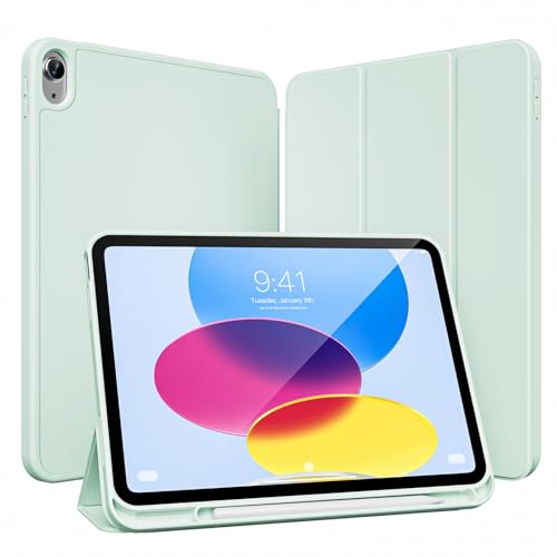 KVTVOU Hülle für iPad 10. Generation 2022 10,9 Zoll/für iPad A16 2025 11 Zoll mit Stifthalter, Dauerhaft PU Leder, Flexible TPU Rückseite, Fallfest Schutzhülle, Auto Wachen/Schlafen, Hellgrün von KVTVOU