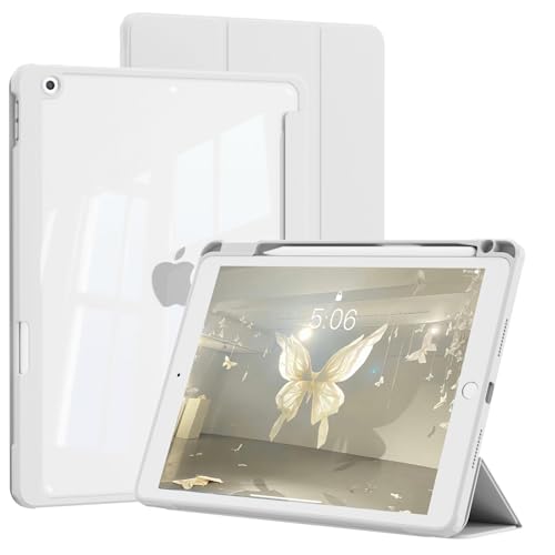 KVTVOU hülle für iPad 9. Generation 10,2 Zoll 2021 für iPad 8./7. Generation 2020/2019 mit Stifthalter, Transparente Harte PC-Rückschale, Schmale Dreifach Faltbare Standabdeckung, Grau von KVTVOU