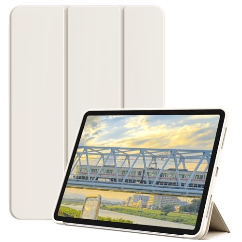 KVTVOU Hülle für iPad Air 11 Zoll (2025/2024, M3/M2), für iPad Air 5./4th Gen (10.9 Zoll, 2022/2020) ohne Stifthalter, Slim Trifold Stand Smart Cover & Soft TPU Rückseite, Auto Wake/Sleep, Cremeweiß von KVTVOU