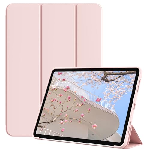 KVTVOU Hülle für iPad Air 11 Zoll (2025/2024, M3/M2), für iPad Air 5./4th Gen (10.9 Zoll, 2022/2020) ohne Stifthalter, Slim Trifold Stand Smart Cover & Soft TPU Rückseite, Auto Wake/Sleep, Rosa von KVTVOU