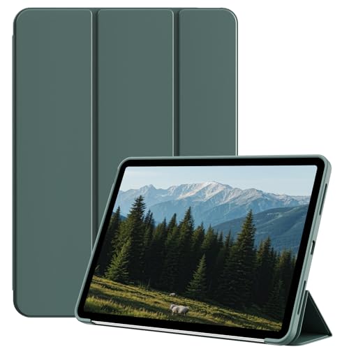 KVTVOU Hülle für iPad Air 11 Zoll (2025/2024, M3/M2), iPad Air 5./4th Gen (10.9 Zoll, 2022/2020) ohne Stifthalter, Slim Trifold Stand Smart Cover & Soft TPU Rückseite, Auto Wake/Sleep, Dunkelgrün von KVTVOU
