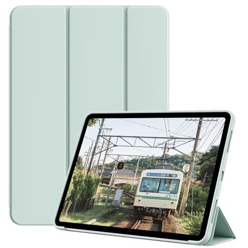 KVTVOU Hülle für iPad Air 11 Zoll (2025/2024, M3/M2), iPad Air 5./4th Gen (10.9 Zoll, 2022/2020) ohne Stifthalter, Slim Trifold Stand Smart Cover & Soft TPU Rückseite, Auto Wake/Sleep, Hellgrün von KVTVOU