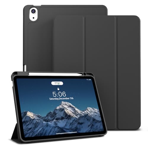 KVTVOU Hülle für iPad Air 11 Zoll M3/M2, für iPad Air 7. / 6. / 5. / 4. Generation (2025/2024/2022/2020) Hülle mit Stifthalter, Unterstützen Pencil Aufladung, Auto Wachen/Schlafen, Schwarz von KVTVOU