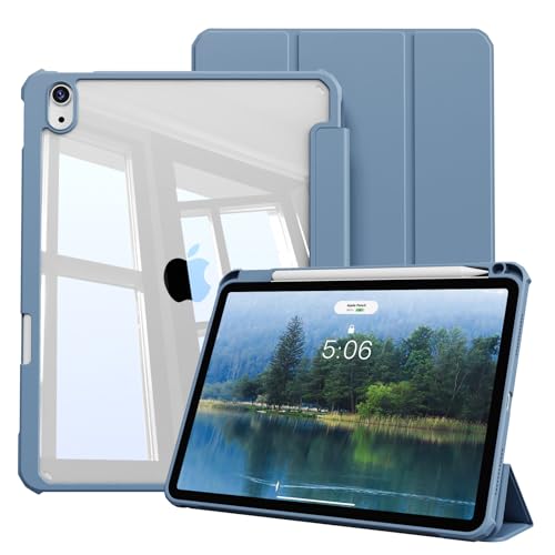 KVTVOU Hülle für iPad Air 11 Zoll 2025/2024 (M3/M2), für iPad Air 5./4. Generation 2022/2020 10,9 Zoll mit Stifthalter, Leichtgewicht Transparente PC Rückseite Stoßfeste Schutzhülle, Dunst Blau von KVTVOU
