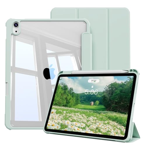 KVTVOU Hülle für iPad Air 11 Zoll 2025/2024 (M3/M2), für iPad Air 5./4. Generation 2022/2020 10,9 Zoll mit Stifthalter, Leichtgewicht Transparente PC Rückseite Stoßfeste Schutzhülle, Hellgrün von KVTVOU