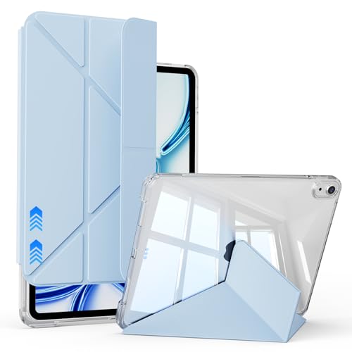 KVTVOU Hülle für iPad Air 11 Zoll 2024/2025, für iPad Air 5./4. Generation 10,9 Zoll, Unterstützt zusammenklappbarer Y-förmiger Ständer, Verschiebbar Abnehmbar Transparente Abdeckung, Hellblau von KVTVOU