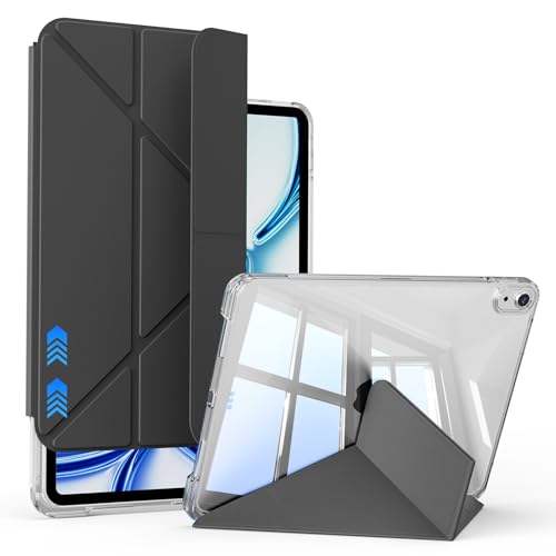 KVTVOU Hülle für iPad Air 11 Zoll 2024/2025, für iPad Air 5./4. Generation 10,9 Zoll, Unterstützt zusammenklappbarer Y-förmiger Ständer, Verschiebbar Abnehmbar Transparente Abdeckung, Schwarz von KVTVOU