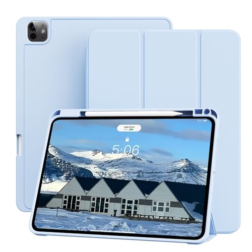 KVTVOU Hülle für iPad Pro 11 Zoll 2024 (5. Generation, M4) mit Stifthalter, Schlanke Klappständer Schutzhülle und Weiche TPU Rückseite Abdeckung, Auto Wachen/Schlafen für iPad Pro 11 2024, Hellblau von KVTVOU