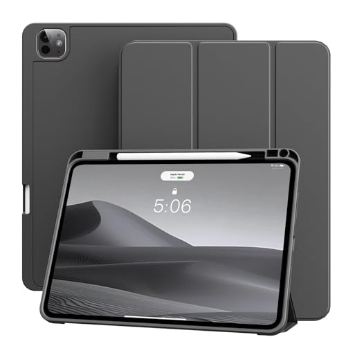KVTVOU Hülle für iPad Pro 11 Zoll 2024 (5. Generation, M4) mit Stifthalter, Schlanke Klappständer Schutzhülle und Weiche TPU Rückseite Abdeckung, Auto Wachen/Schlafen für iPad Pro 11 2024, Schwarz von KVTVOU