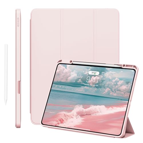 KVTVOU Hülle für iPad Pro 13 Zoll 7. Generation 2024 (M4), Leder Smart Trifold Halterung Ständer Schutzhülle mit Stifthalterür für iPad pro 7. Unterstützt Pencil-Aufladung, Auto Sleep/Wake, Rosa von KVTVOU