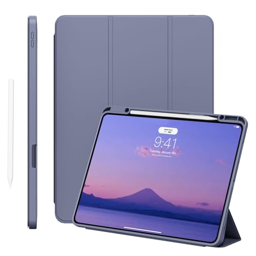 KVTVOU Hülle für iPad Pro 13 Zoll 7. Generation 2024 (M4), Leder Smart Trifold Halterung Ständer Schutzhülle mit Stifthalterür für iPad pro 7. Unterstützt Pencil-Aufladung, Auto Sleep/Wake, Violett von KVTVOU