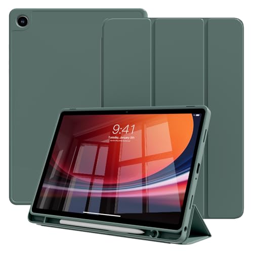 KVTVOU Schutzhülle für Samsung Galaxy Tab A9+/A9 Plus 11 Zoll 2023 (SM-X210/X216/X218) mit Stifthalter, schlanker Trifold Stand Smart Schutzhülle & weicher TPU-Rückseite, Auto Wake/Sleep, Dunkelgrün von KVTVOU