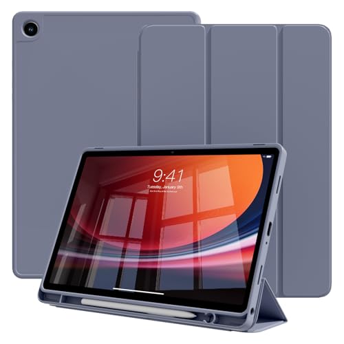 KVTVOU Schutzhülle für Samsung Galaxy Tab A9+/A9 Plus 11 Zoll 2023 (SM-X210/X216/X218) mit Stifthalter, schlanker Trifold Stand Smart Schutzhülle & weicher TPU-Rückseite, Auto Wake/Sleep, Lila von KVTVOU