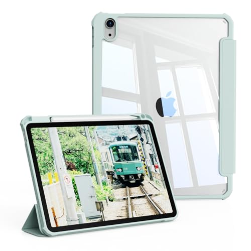 KVTVOU Schutzhülle für iPad (A16) 11. / 10. Generation (2025/2022) mit Stifthalter, harte klare transparente Rückseite und weiche TPU-Stoßschutz-Rahmenabdeckung, automatische Sleep/Wake-Funktion von KVTVOU