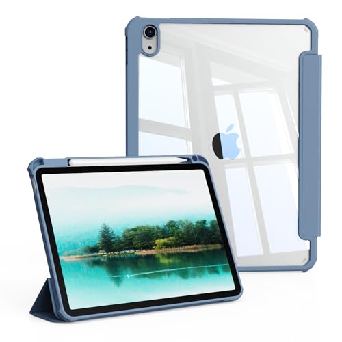 KVTVOU Schutzhülle für iPad (A16) 11. / 10. Generation (2025/2022) mit Stifthalter, harte transparente Rückseite und weiche TPU-Stoßfeste Rahmenabdeckung, automatische Sleep/Wake-Funktion, unterstützt von KVTVOU