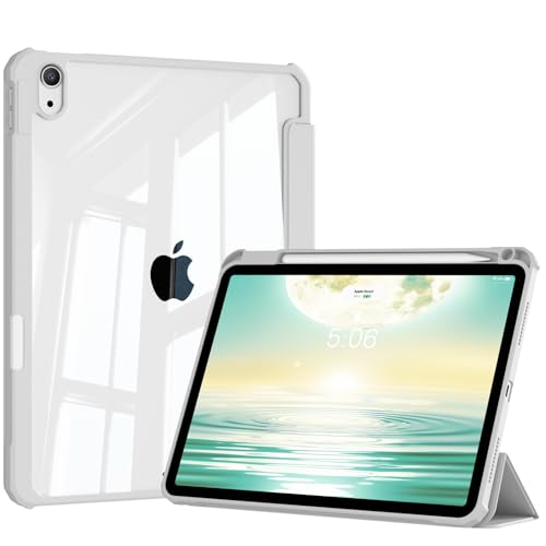 KVTVOU Schutzhülle für iPad Air 11 Zoll (2025/2024, M3/M2), iPad Air 5. / 4. Generation 10,9 Zoll (2022/2020) mit Stifthalter, harte, transparente Rückseite und weiche TPU-Rahmenabdeckung von KVTVOU