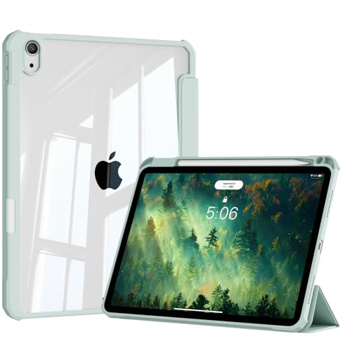 KVTVOU Schutzhülle für iPad Air 11 Zoll (2025/2024, M3/M2), iPad Air 5. / 4. Generation 10,9 Zoll (2022/2020) mit Stifthalter, harte klare transparente Rückseite & weiche TPU-Rahmenabdeckung, Auto von KVTVOU
