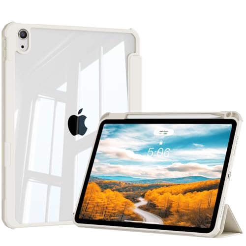 KVTVOU Schutzhülle für iPad Air 11 Zoll (2025/2024, M3/M2), iPad Air 5. / 4. Generation 10,9 Zoll (2022/2020) mit Stifthalter, harte klare transparente Rückseite & weiche TPU-Rahmenabdeckung von KVTVOU