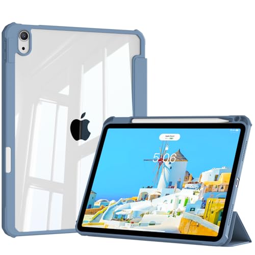 KVTVOU Schutzhülle für iPad Air 11 Zoll (2025/2024, M3/M2), iPad Air 5. / 4. Generation 10,9 Zoll (2022/2020) mit Stifthalter, harte transparente Rückseite und weiche TPU-Rahmenabdeckung von KVTVOU