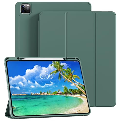 KVTVOU Schutzhülle für iPad Air 13 Zoll (2025/2024, M3/M2), iPad Pro 12,9 Zoll (6. / 5. Generation, 2022/2021) mit Stifthalter, schlankes Smart Cover mit weicher TPU-Rückseite, unterstützt Touch ID von KVTVOU