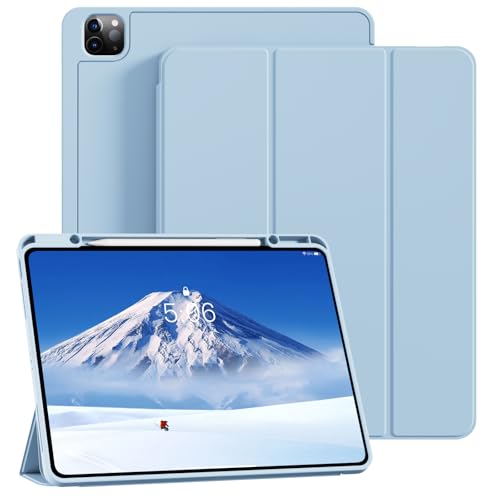 KVTVOU Schutzhülle für iPad Air 13 Zoll (2025/2024, M3/M2), iPad Pro 12,9 Zoll (6. / 5. Generation, 2022/2021) mit Stifthalter, schlankes Smart Cover mit weicher TPU-Rückseite, unterstützt Touch ID von KVTVOU
