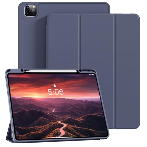 KVTVOU Schutzhülle für iPad Air 13 Zoll (2025/2024, M3/M2), iPad Pro 12,9 Zoll (6. / 5. Generation, 2022/2021) mit Stifthalter, schlankes Smart Cover mit weicher TPU-Rückseite, unterstützt Touch ID von KVTVOU