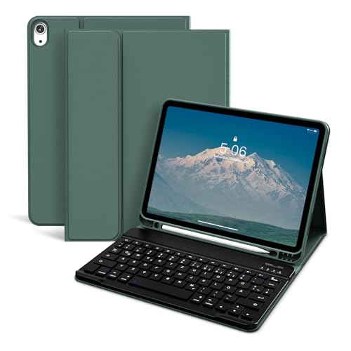 KVTVOU Tastatur Hülle für iPad A16 2025 11. Generation/für iPad 10. Generation 2022 10,9 Zoll, Magnetische Abnehmbare, Deutsche Bluetooth QWERTZ Tastatur, Dunkelgrün von KVTVOU