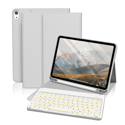KVTVOU Tastatur Hülle für iPad Air 11 Zoll 2025 M3/2024 M2 (7./6. Generation), für iPad Air 5. / 4. Generation 2022/2020 10,9 Zoll, Magnetisch Abnehmbarer Bluetooth Tastatur, QWERTZ Layout, Grau von KVTVOU