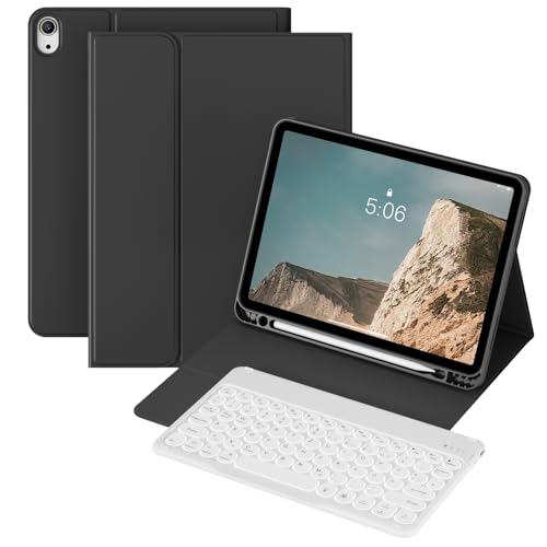 KVTVOU Tastatur Hülle für iPad Air 4./ 5. Generation 10,9 Zoll für iPad Air 11 Zoll 2025/2024(M3/M2) Wiederaufladbare drahtlose Tastatur, 7 Farben der Beleuchtung, Deutsches QWERTZ-Layout, Schwarz von KVTVOU